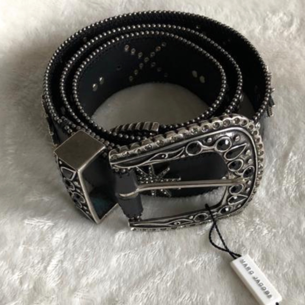 New - Black with Nickel Embellished Leather Belt